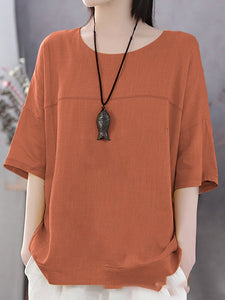 Solid Color Half Sleeve O-neck Casual T-shirt for Women