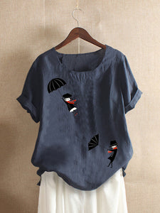 Casual Cartoon Printed Short Sleeve O-Neck T-shirt