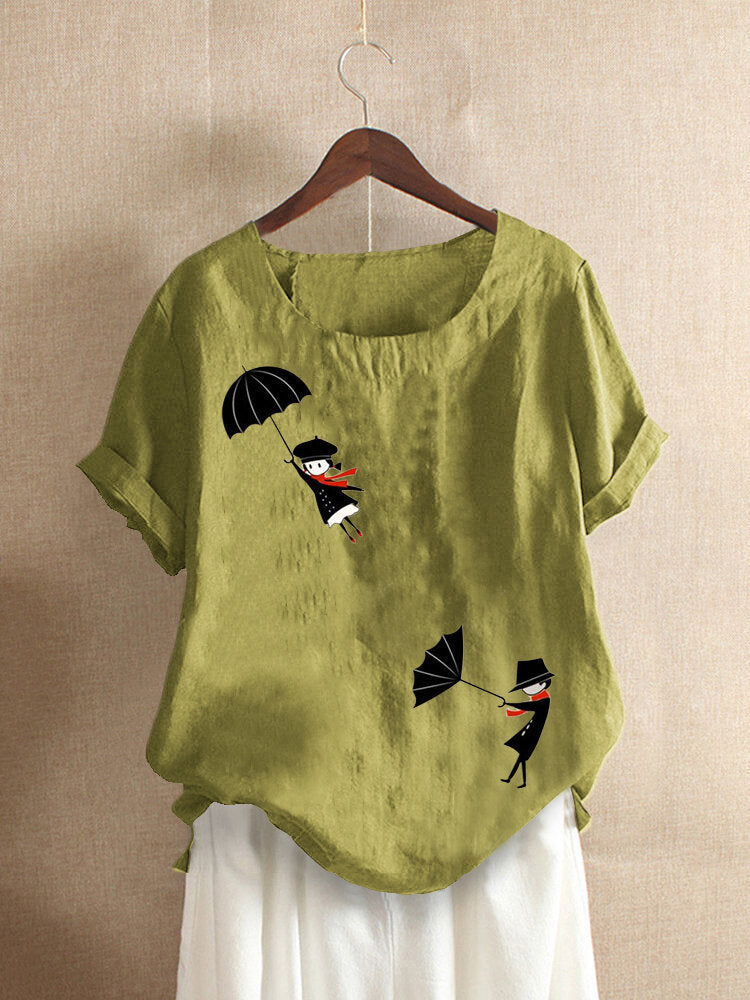 Casual Cartoon Printed Short Sleeve O-Neck T-shirt