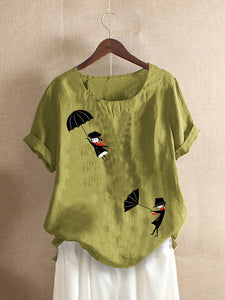 Casual Cartoon Printed Short Sleeve O-Neck T-shirt