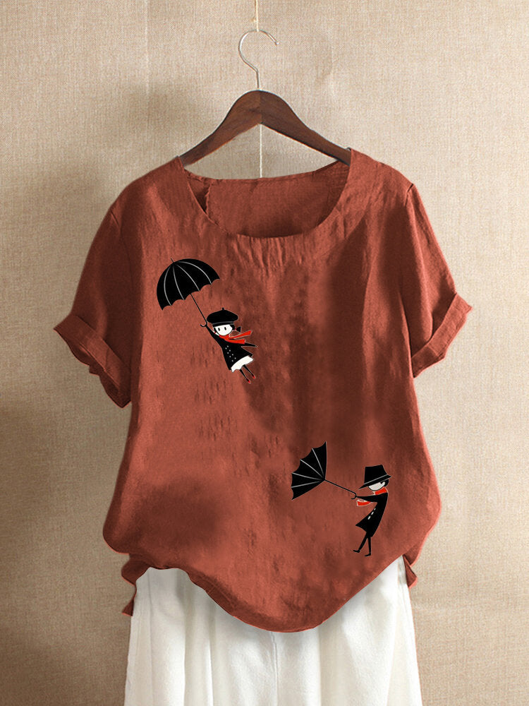 Casual Cartoon Printed Short Sleeve O-Neck T-shirt