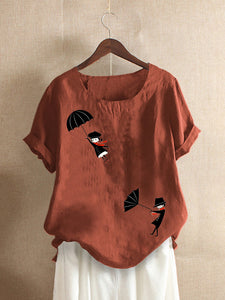 Casual Cartoon Printed Short Sleeve O-Neck T-shirt