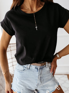 Solid Color O-neck Overhead Short Sleeve T-Shirt