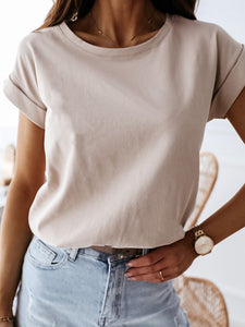 Solid Color O-neck Overhead Short Sleeve T-Shirt