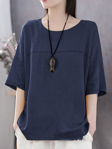 Solid Color Half Sleeve O-neck Casual T-shirt for Women