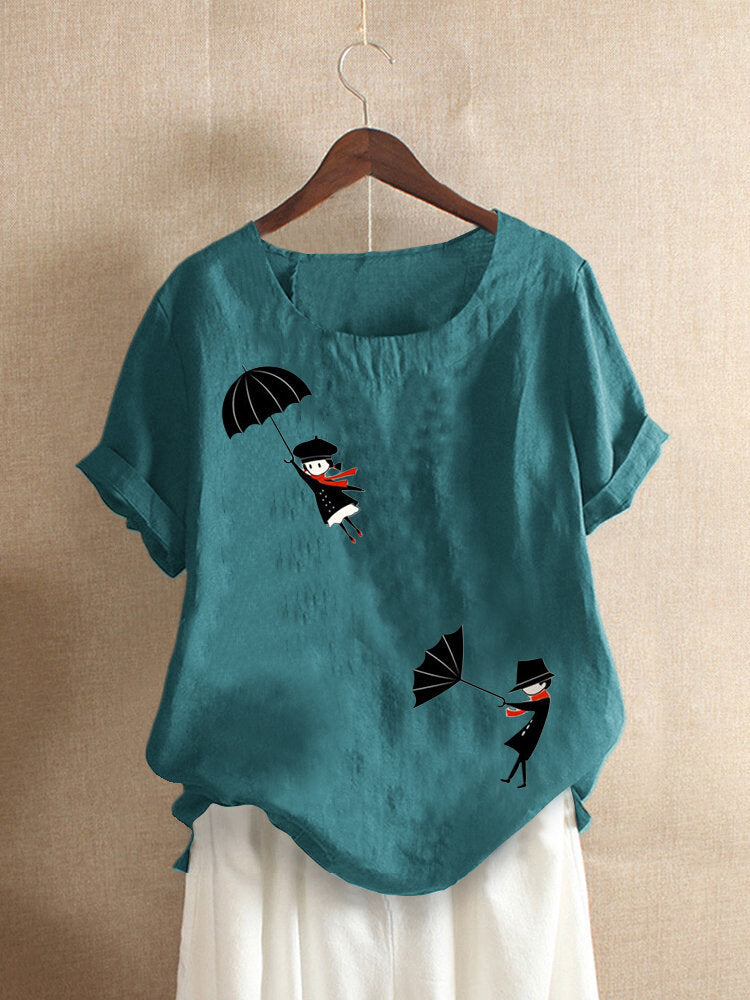 Casual Cartoon Printed Short Sleeve O-Neck T-shirt