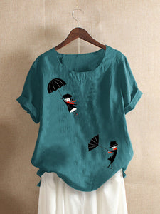 Casual Cartoon Printed Short Sleeve O-Neck T-shirt