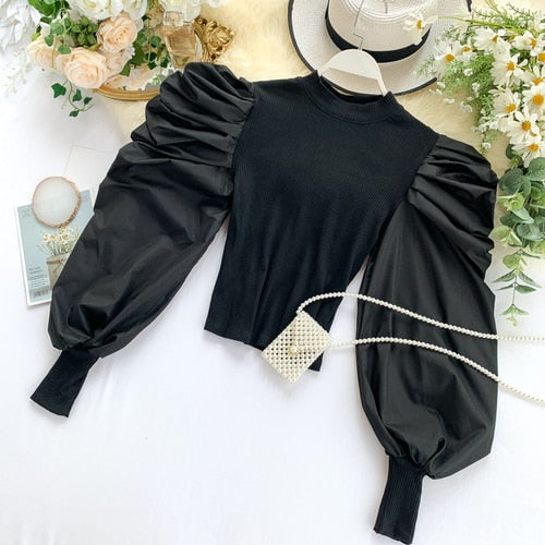 Long Puff Sleeve  Tight Short Crop