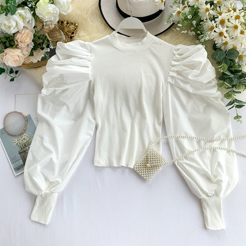 Long Puff Sleeve  Tight Short Crop