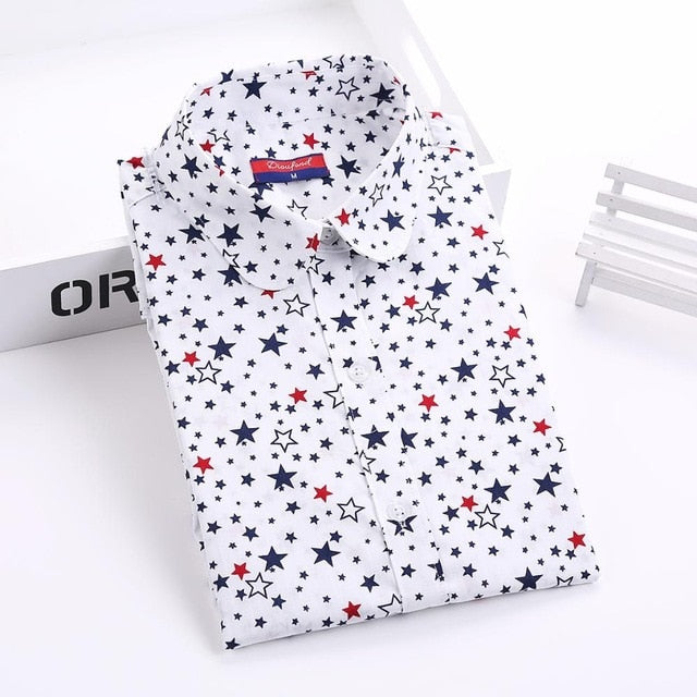 Floral Print Turn-Down Collar Long Sleeve Blouse