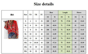 V Neck Long Sleeve Button Casual Loose Print Blouse/plus sizes