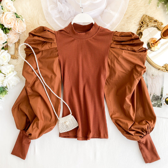 Long Puff Sleeve  Tight Short Crop