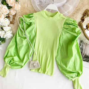 Long Puff Sleeve  Tight Short Crop