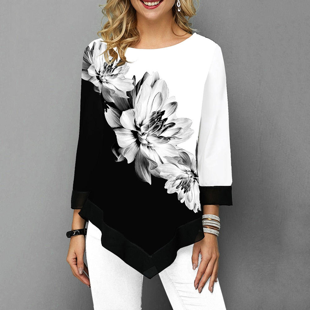 Floral Printed Shirt Asymmetric Hem