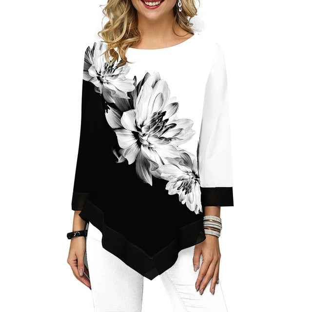 Floral Printed Shirt Asymmetric Hem