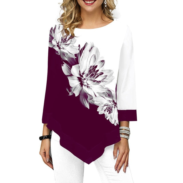 Floral Printed Shirt Asymmetric Hem
