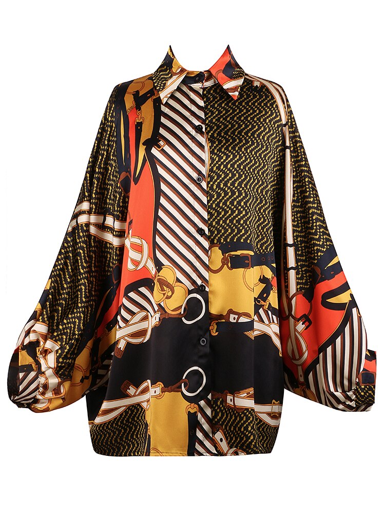 Fancy Color Loose Lantern Sleeve Trendy Blouse