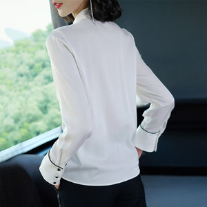 Chiffon Bow Loose Long Sleeve Office Lady Chiffon Blouse
