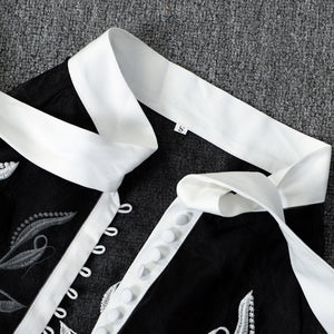 Embroidered Lantern Sleeve Single-breasted  Lace Palace Style Lace Top