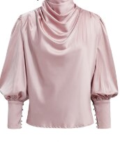 Vintage Pink Satin Turtle Neck Pleated Blouse
