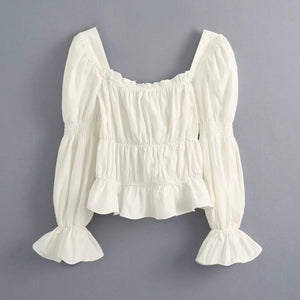 New 2020 women fashion square collar pleated smock Shirts blouses wome flare sleeve ruffles roupas femininas chic tops LS6492
