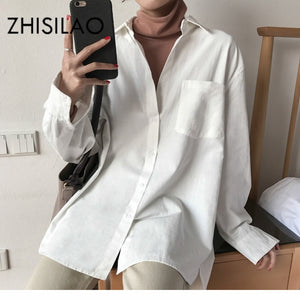 Chic Solid Shirts Long Sleeve Cotton Linen Blouse Plus Size Shirts Oversize White Blouse Maxi Boyfriends Chemisier