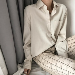 Chic Solid Shirts Long Sleeve Cotton Linen Blouse Plus Size Shirts Oversize White Blouse Maxi Boyfriends Chemisier