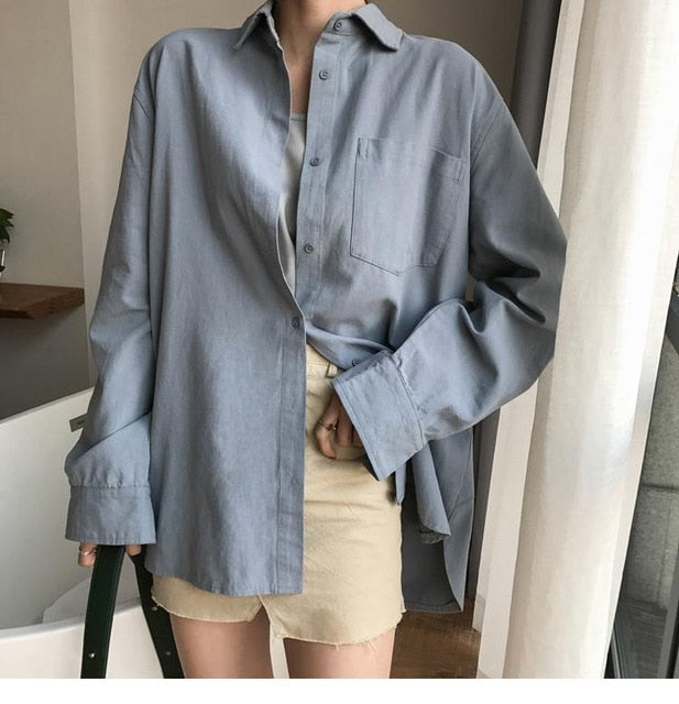 Chic Solid Shirts Long Sleeve Cotton Linen Blouse Plus Size Shirts Oversize White Blouse Maxi Boyfriends Chemisier
