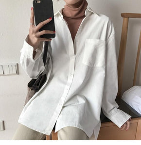 Chic Solid Shirts Long Sleeve Cotton Linen Blouse Plus Size Shirts Oversize White Blouse Maxi Boyfriends Chemisier