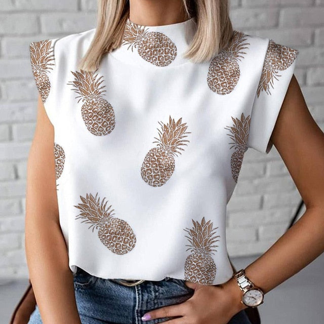 Elegant Red Lips Printed Shirts Blouse Women O Neck Short Sleeve Basic Tops Summer Casual Female Pullover Shirt Blusa Streetwear