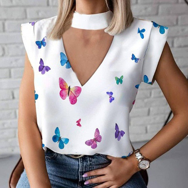 Elegant Red Lips Printed Shirts Blouse Women O Neck Short Sleeve Basic Tops Summer Casual Female Pullover Shirt Blusa Streetwear