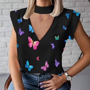 Elegant Red Lips Printed Shirts Blouse Women O Neck Short Sleeve Basic Tops Summer Casual Female Pullover Shirt Blusa Streetwear