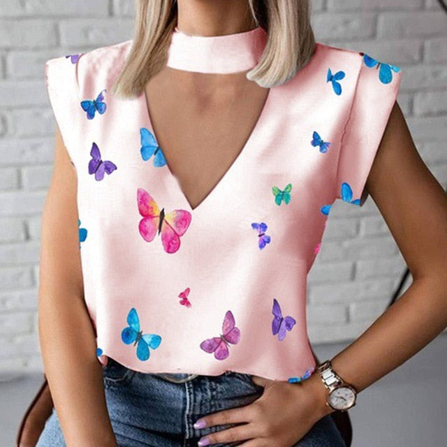Elegant Red Lips Printed Shirts Blouse Women O Neck Short Sleeve Basic Tops Summer Casual Female Pullover Shirt Blusa Streetwear