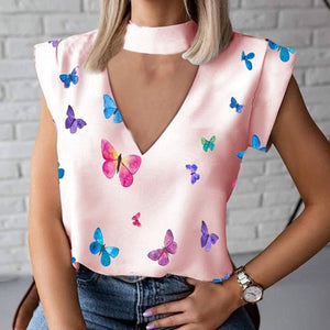 Elegant Red Lips Printed Shirts Blouse Women O Neck Short Sleeve Basic Tops Summer Casual Female Pullover Shirt Blusa Streetwear