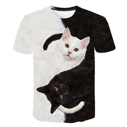 Siyah ve beyaz kedi T-shirt 3DT