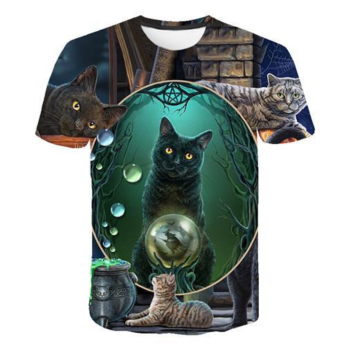 Siyah ve beyaz kedi T-shirt 3DT