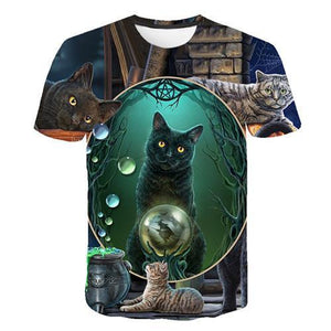 Siyah ve beyaz kedi T-shirt 3DT