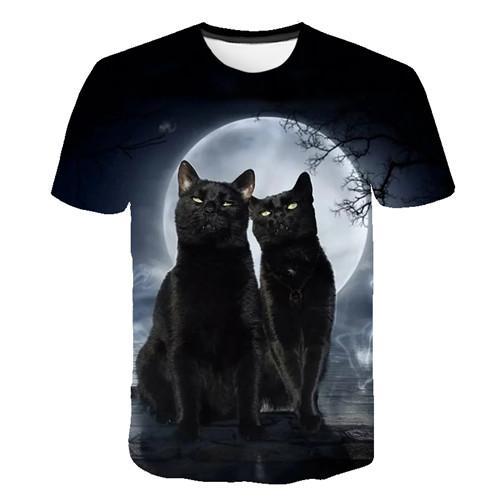 Siyah ve beyaz kedi T-shirt 3DT