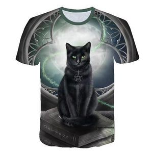 Siyah ve beyaz kedi T-shirt 3DT