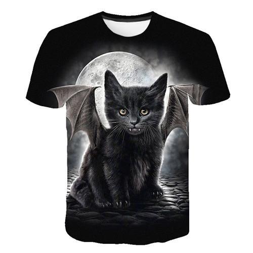 Siyah ve beyaz kedi T-shirt 3DT