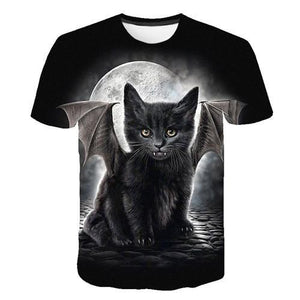 Siyah ve beyaz kedi T-shirt 3DT