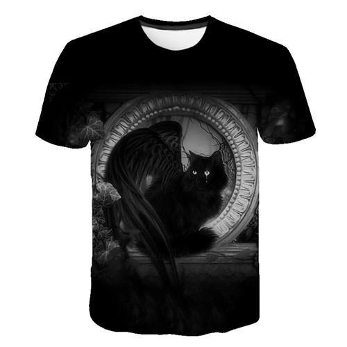 Siyah ve beyaz kedi T-shirt 3DT