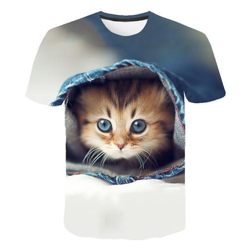 Siyah ve beyaz kedi T-shirt 3DT