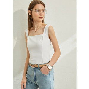 Solid Square Collar Women Tank Tops Causal Blouse