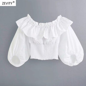 New 2020 women off shoulder ruffles strethcy white smock blouse office ladies lantern sleeve slim shirts chic blusas tops LS6759