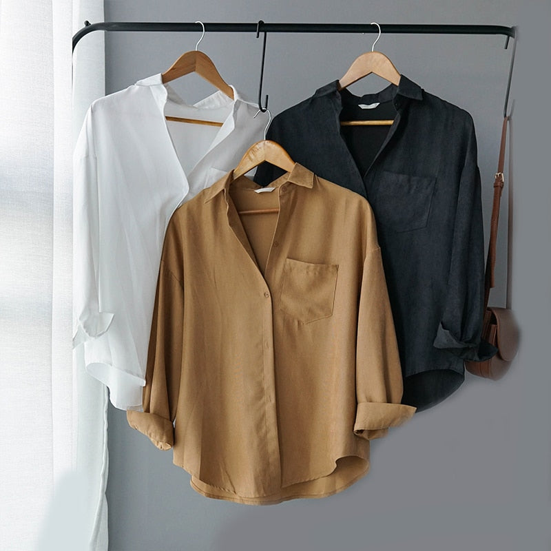 White Blouse Women Suede Long Sleeve Formal Shirt 2020 Autumn Lapel Ladies Blouse Streetwear