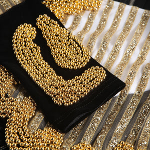Long Sleeve Velvet Patchowork Luxurious Beading Tassel Sequined Crop Top
