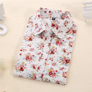 Floral Print Turn-Down Collar Long Sleeve Blouse