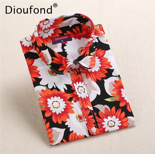 Floral Print Turn-Down Collar Long Sleeve Blouse