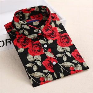 Floral Print Turn-Down Collar Long Sleeve Blouse